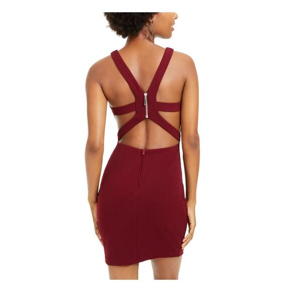 B DARLIN Womens Zippered Sleeveless V Neck Short Cocktail Sheath Dress - Picture 2 of 4